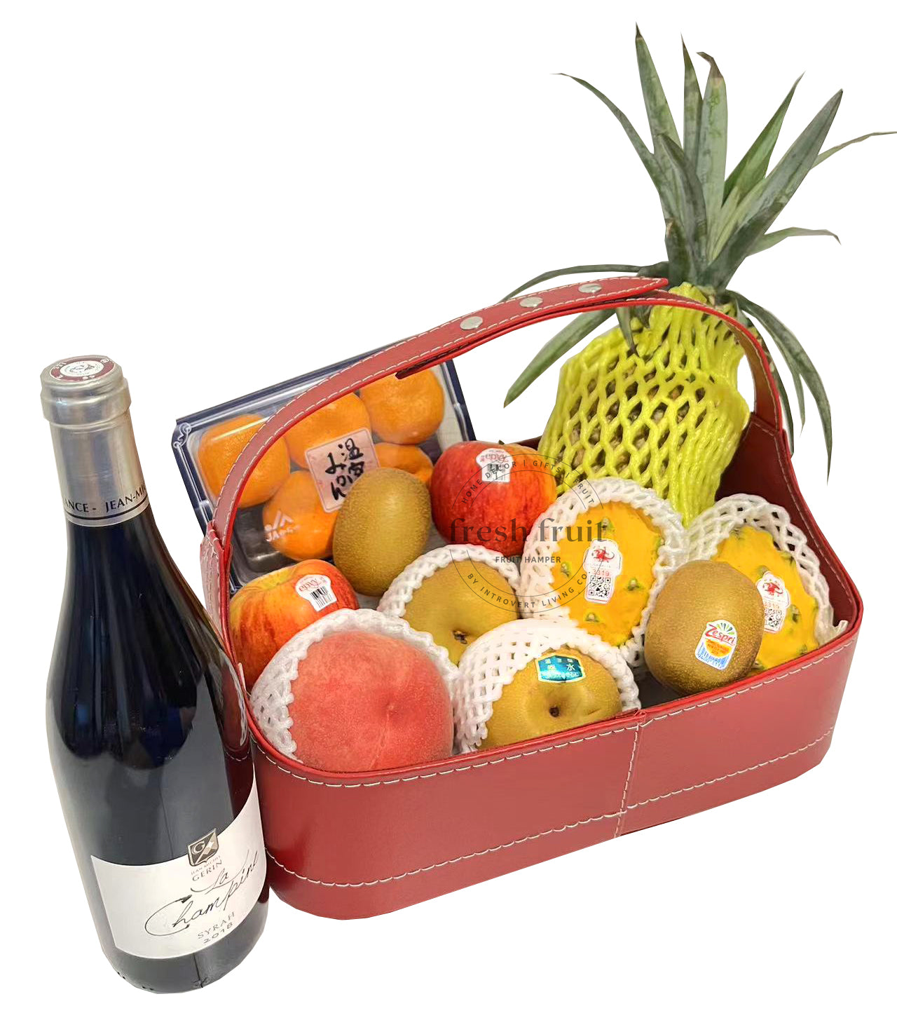 FH010 Red wine business gift fruit basket