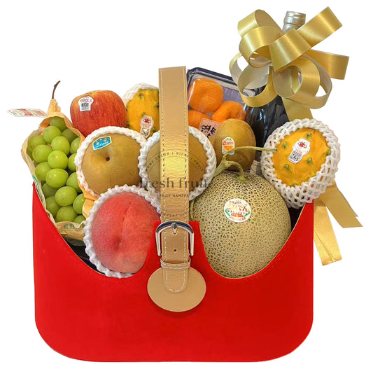 FH001 Premium Red Wine Gift Fruit Basket