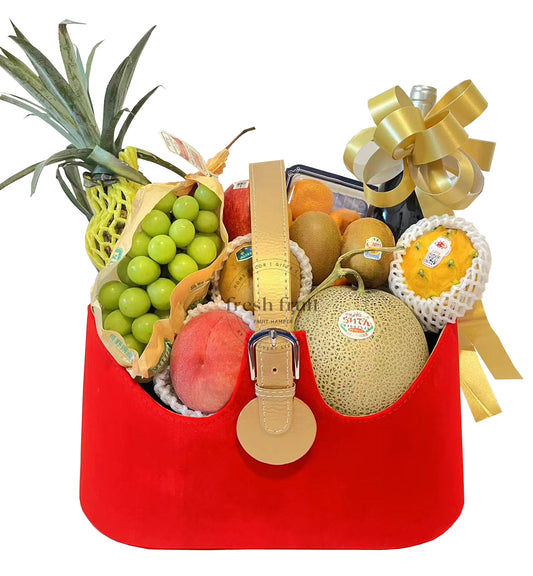 FH002 Premium red wine opening gift fruit basket