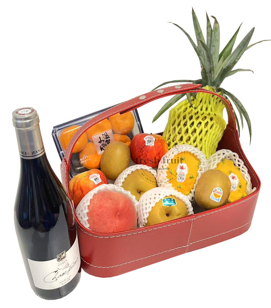 FH010 Red wine business gift fruit basket