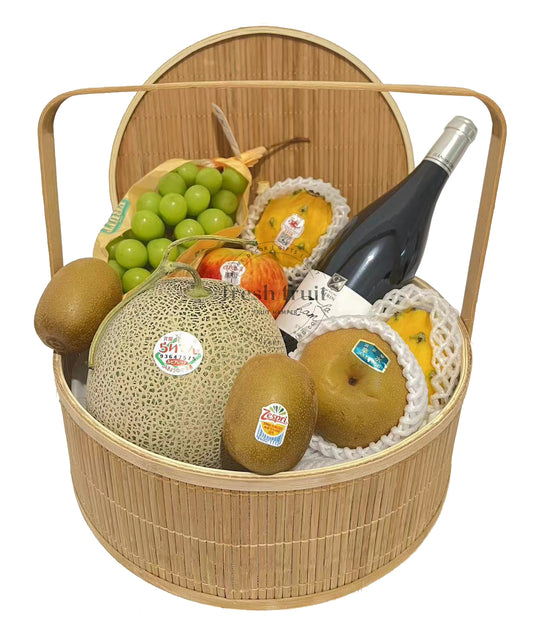 FH012 Exquisite red wine bamboo basket and fruit gift basket