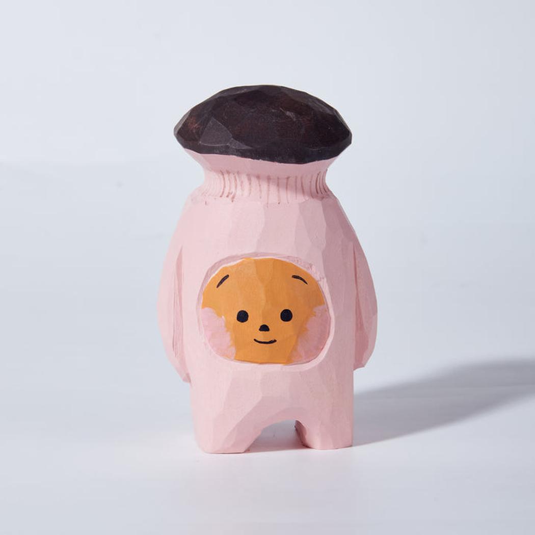 King oyster mushroom carved wooden figure