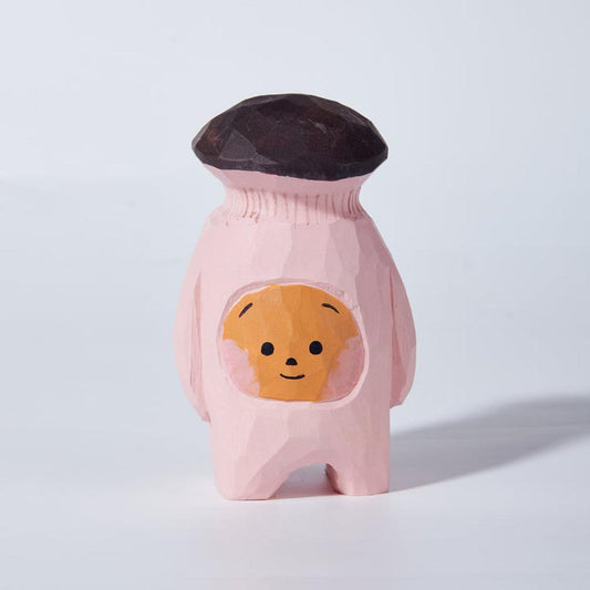 King oyster mushroom carved wooden figure