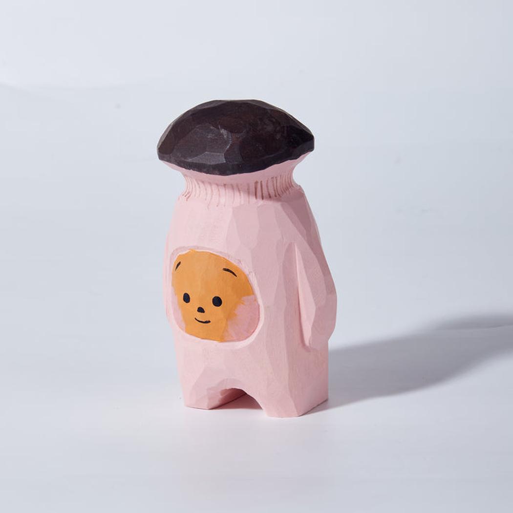 King oyster mushroom carved wooden figure